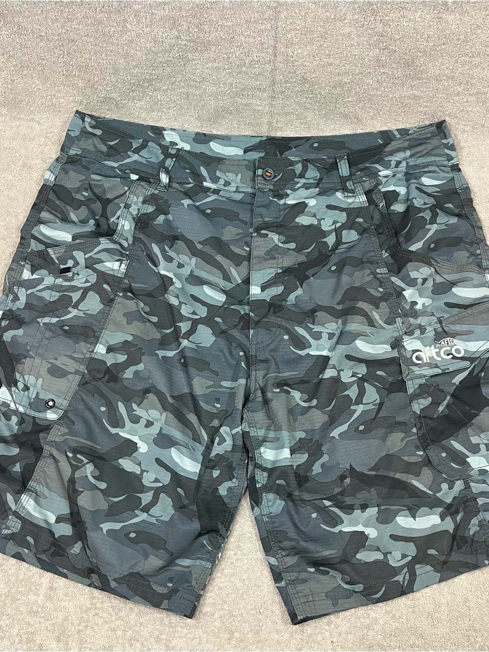 AFTCO Fishing Shorts Mens Size 38 Blue Cargo Camo Ripstop Stretch